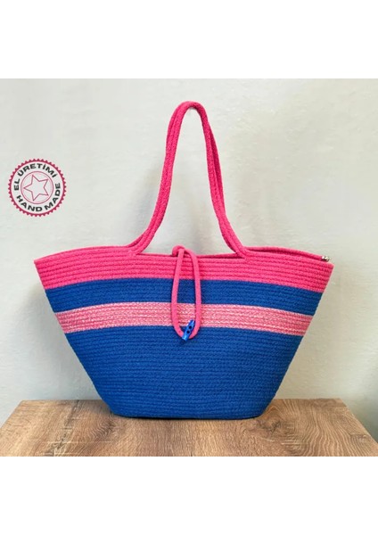 El Yapımı Tress Ip Plaj Çanta 27CM - Lacivert