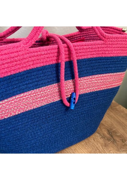 El Yapımı Tress Ip Plaj Çanta 27CM - Lacivert fiyatları