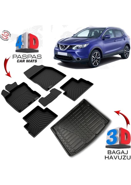 3K Store Nissan Qashqai 4d Paspas ve Visia Alt 3D Bagaj Havuzu 2014 2021