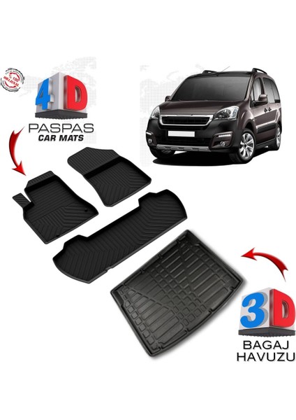 3K Store Peugeot Partner Tepee 4d Paspas ve 3D Bagaj Havuzu 2008 2019