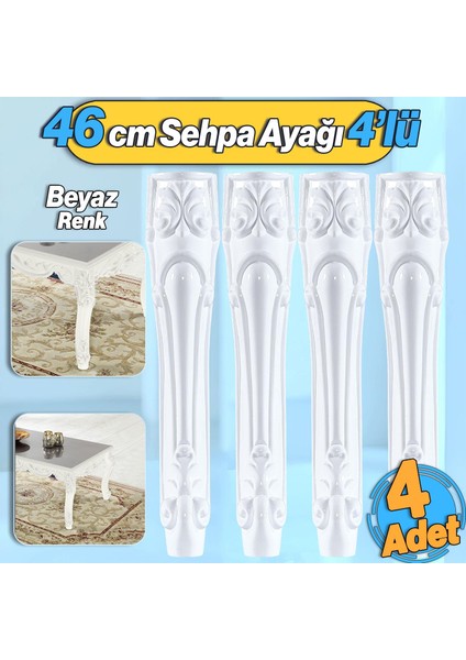 Erva Plastik 4 Adet Sehpa Ayağı 46 cm Beyaz Renk Orta Ayak Zigon Sehpa Mobilya Masa Ayakları Beyaz