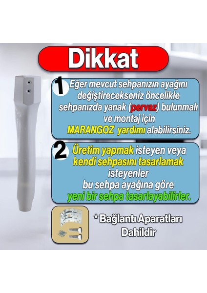 Erva Plastik 4 Adet Sehpa Ayağı 46 cm Beyaz Renk Orta Ayak Zigon Sehpa Mobilya Masa Ayakları Beyaz