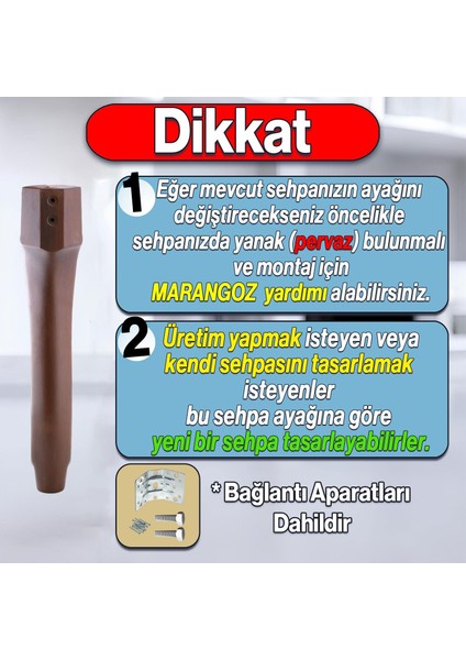 Erva Plastik 4 Adet Sehpa Ayağı 46 cm Ahşap Desenli Orta Ayak Zigon Sehpa Mobilya Masa Ayakları Kahverengi