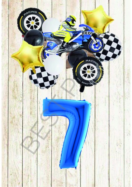 Motorsiklet Mavi Temalı Doğum Günü Seti Yaş-7