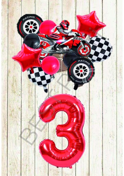 Motorsiklet Kırmızı Temalı Doğum Günü Seti Yaş-3