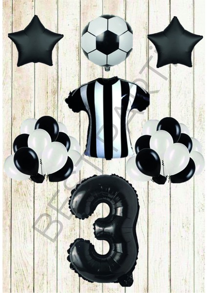 Taraftar Siyah Beyaz Doğum Günü Balon Seti Yaş-3