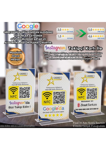 Google Işletme Yorum Kartı - Standlı - Nfc ve Karekod Özellikli