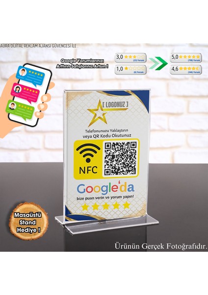 Google Işletme Yorum Kartı - Standlı - Nfc ve Karekod Özellikli