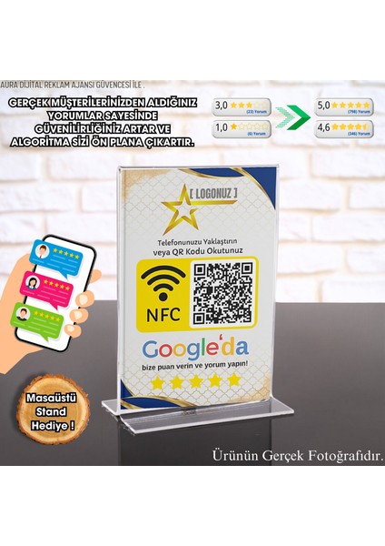 Google Işletme Yorum Kartı - Standlı - Nfc ve Karekod Özellikli