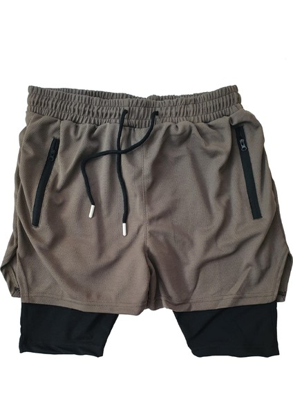 Sporcu Şortu, Alt Tayt Görünümlü Çok Cepli Taytlı Spor Şortu modelleri