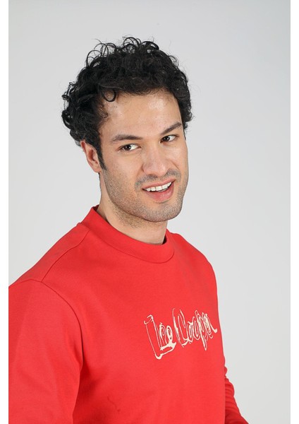 Jeffrey Erkek O Yaka Sweatshirt Kırmızı indirimleri