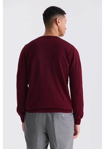 Bordo Regular Fit Bisiklet Yaka Erkek Triko