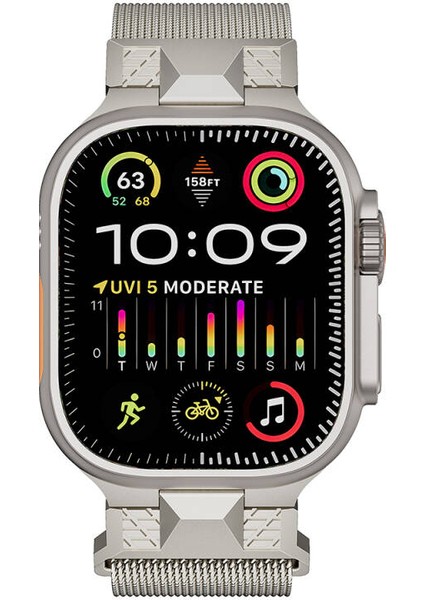 Apple Watch Uyumlu Ultra 49MM KRD-107 Metal Hasır Kordon