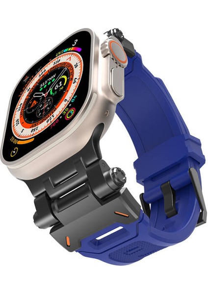 Apple Watch Uyumlu 44MM KRD-108 Metal Başlıklı Silikon Kordon