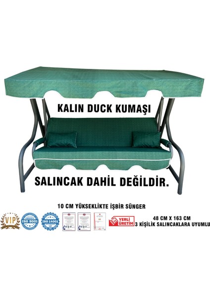 Lüks Duck Vip Salıncak Minder Seti 3 Kişilik 10 cm Süngerli Tenteli-Yeşil-Salıncak Minderi