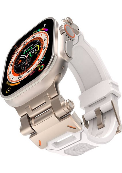 Apple Watch Uyumlu 7 45MM KRD-108 Metal Başlıklı Silikon Kordon