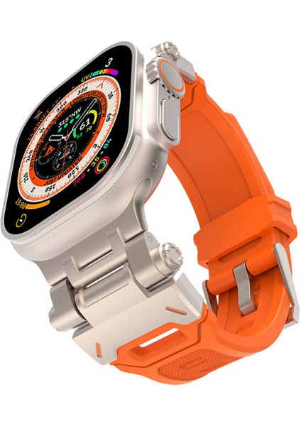 Apple Watch Uyumlu Ultra 49MM KRD-108 Metal Başlıklı Silikon Kordon