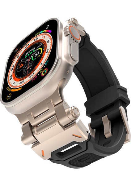 Apple Watch Uyumlu 44MM KRD-108 Metal Başlıklı Silikon Kordon