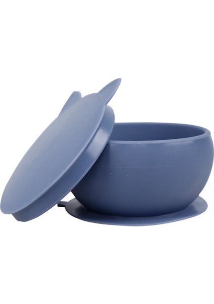 Kitten Vakum Tabanlı Kapaklı Silikon Kase Navy Blue