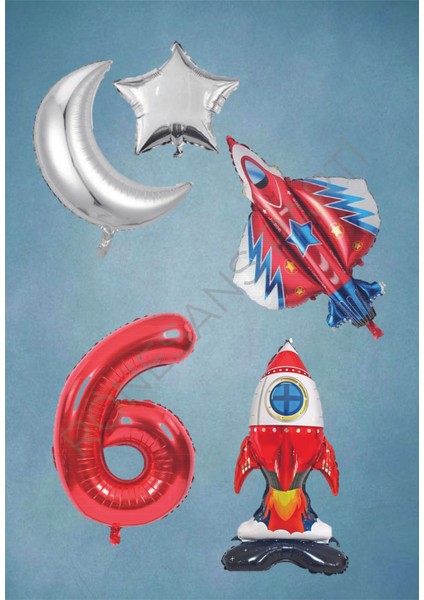 Uzay Temalı Astronot Uçak Rakam Ay Yıldız Folyo Balon Seti Yaş 6