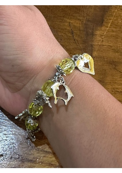 Boncuklu Kalpli Yapraklı Tasarım Kadın Bileklik Lastikli fiyatları