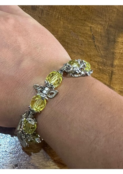 Boncuklu Kalpli Yapraklı Tasarım Kadın Bileklik Lastikli modelleri