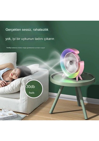 Rgb Gece Lambası Şarj Fanı 3 Kademeli Masaüstü Sessiz Mini Elektrikli Fan Taşınabilir Fan USB