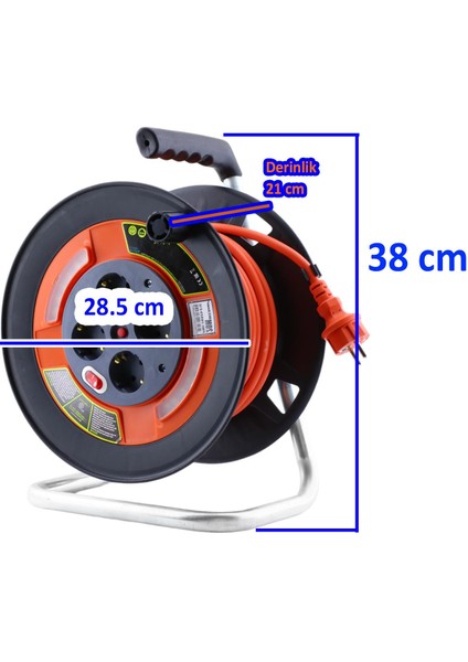 Plastik Makaralı Seyyar Cca Kablo 4 Prizli Monofaze Uzatma Kablosu 3x2.5 mm Ttr Kablo 30 Metre