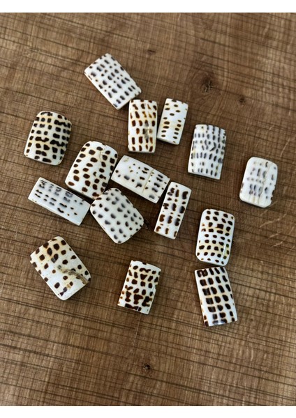 15 Adet Desenlli Ahşap Taş Kaplama Takı Boncuğu Delikli Boncuk 3x2 cm