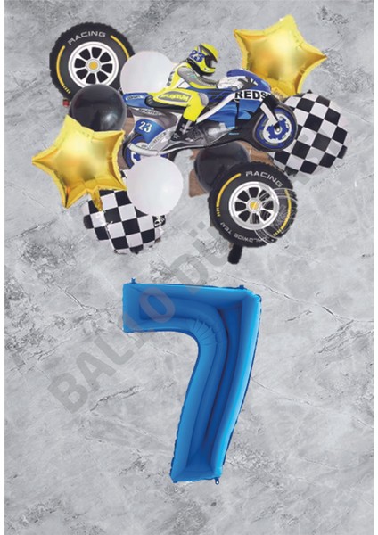 Motorsiklet Mavi Temalı Doğum Günü Seti Yaş-7