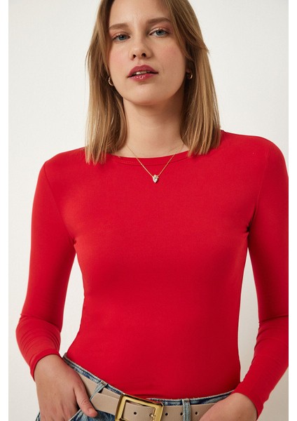 Kadın Polyamid Kumaş Uzun Kollu Bisiklet Yaka Basic Düz Body BLZ98739
