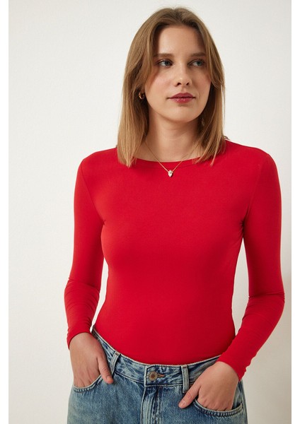 Kadın Polyamid Kumaş Uzun Kollu Bisiklet Yaka Basic Düz Body BLZ98739 fırsatları