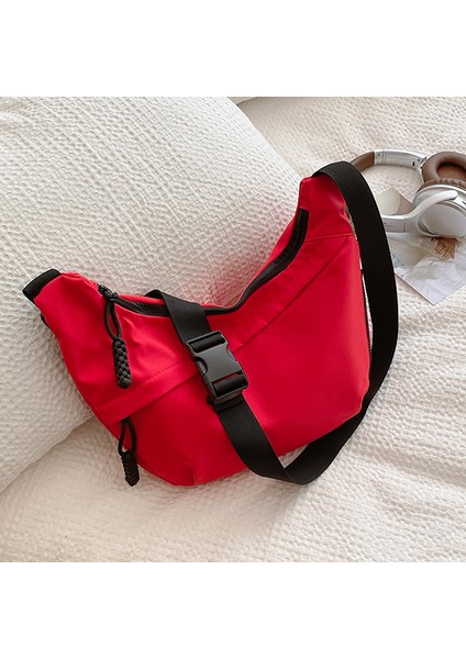 Yeaın Çapraz Askılı Çanta Taşınabilir Yüksek Kaliteli Kanvas Malzeme Düz Renk Şık Tasarım Dış Cep Tipi Dahili Yama Cep, Kırmızı (Yurt Dışından)