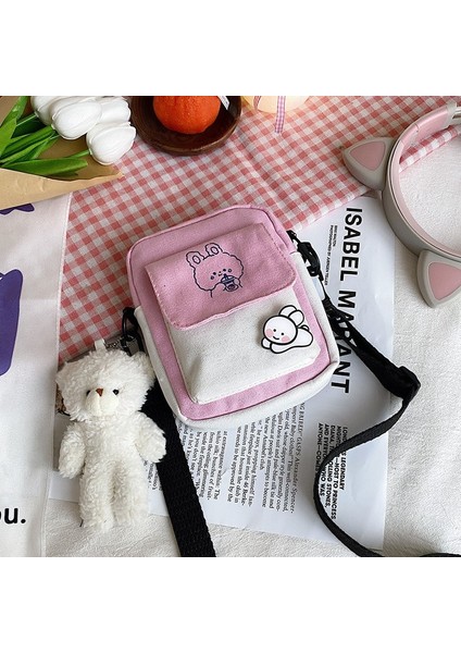 Yeaın Çapraz Askılı Çanta Taşınabilir Yüksek Kaliteli Kanvas Malzeme Düz Renk Küçük Kare Çanta Tarzı , Pembe (Yurt Dışından)