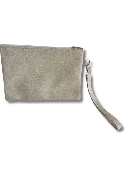 Kadın Bej Deri El Askılı Portföy Clutch Çanta Vip Home Bags