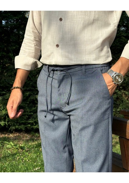Erkek, Beli Lastikli, Diagonel Kumaş, Old Money Culture, Duble Paça, Regular Fit Pantolon 24INP291 fırsatları