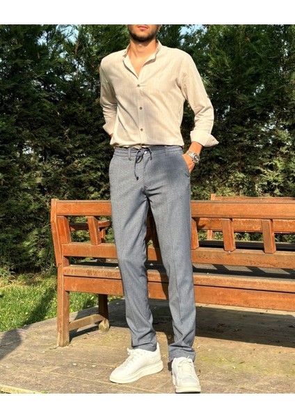 Erkek, Beli Lastikli, Diagonel Kumaş, Old Money Culture, Duble Paça, Regular Fit Pantolon 24INP291