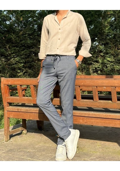 Erkek, Beli Lastikli, Diagonel Kumaş, Old Money Culture, Duble Paça, Regular Fit Pantolon 24INP291 modelleri