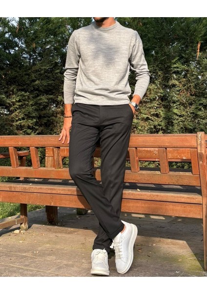 Erkek, Beli Lastikli, Diagonel Kumaş, Old Money Culture, Duble Paça, Regular Fit Pantolon 24INP291