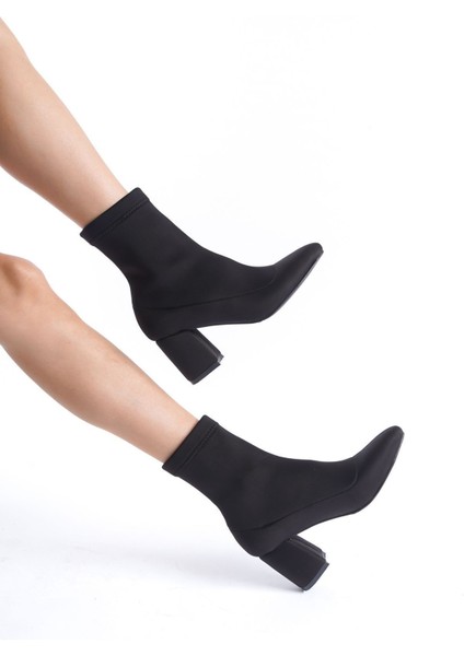 Shoes Kadın Siyah Dalgıç Orta Boy Topuklu Streç Bot