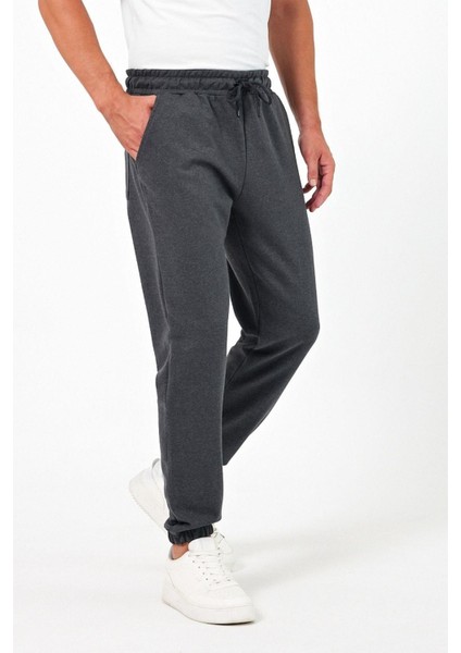 Kalın Antrasit Erkek Eşofman Altı Jogger Arka Cepli Lastik Paça Regular Fit Şardonsuz