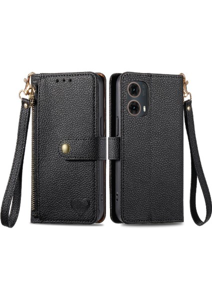 Moto G85 Aşk Darbeye Dayanıklı Cüzdan Fermuar Deri Için Flip Case (Yurt Dışından)