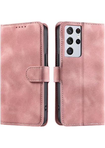 Samsung Galaxy S21 Ultra Bilek Kayışı Pu Deri Kickstand Için Flip Case (Yurt Dışından)