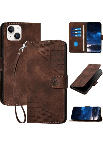 Ayrılabilir El Kayışı ile IPhone 13 Için Flip Case Kabartmalı Kelebek Yüksek (Yurt Dışından)