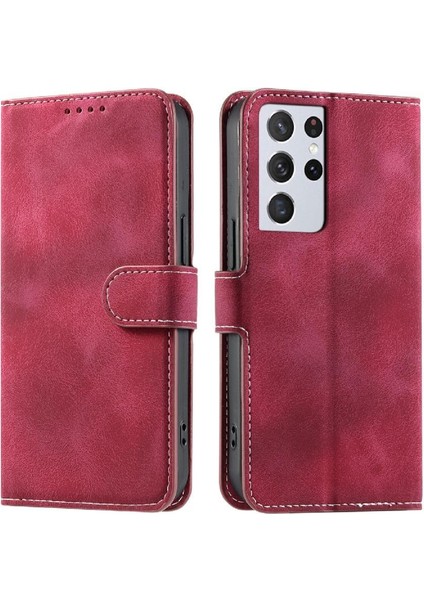 Samsung Galaxy S21 Ultra Bilek Kayışı Pu Deri Kickstand Için Flip Case (Yurt Dışından)