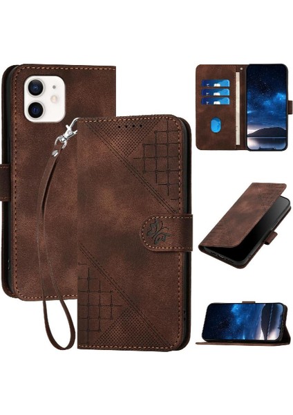 Ayrılabilir El Kayışı Kabartmalı Kelebek ile IPhone 12 Mini Için Flip Case (Yurt Dışından)
