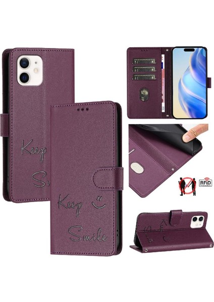 IPhone 12 Için Kılıf Mini Kart Tutucu Cüzdan Kapak Çevirin Rfıd Engelleme Pu (Yurt Dışından)