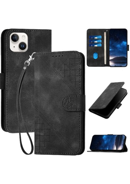 IPhone 15 Için Flip Case Kabartmalı Kelebek Yüksek Kaliteli Deri Telefon Kılıfı (Yurt Dışından)