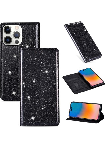 IPhone 14 Için Glitter Flip Case Pro Manyetik Kapatma Pu Deri Kart Çevirme (Yurt Dışından)