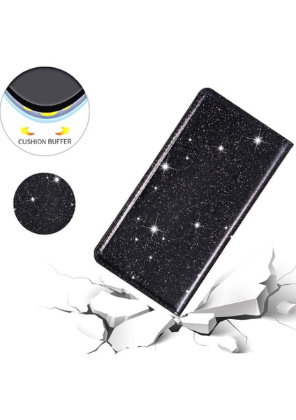 IPhone 14 Için Glitter Flip Case Pro Manyetik Kapatma Pu Deri Kart Çevirme (Yurt Dışından)